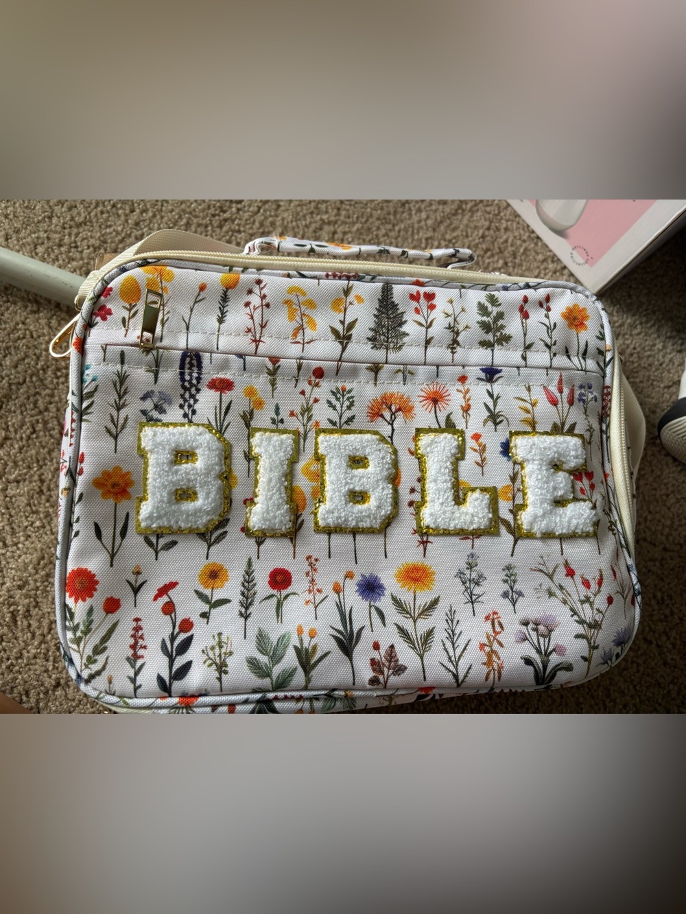 White Floral 'BIBLE' Carry Bag